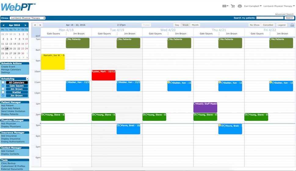 Physical Therapy EMR Appointment Calendar