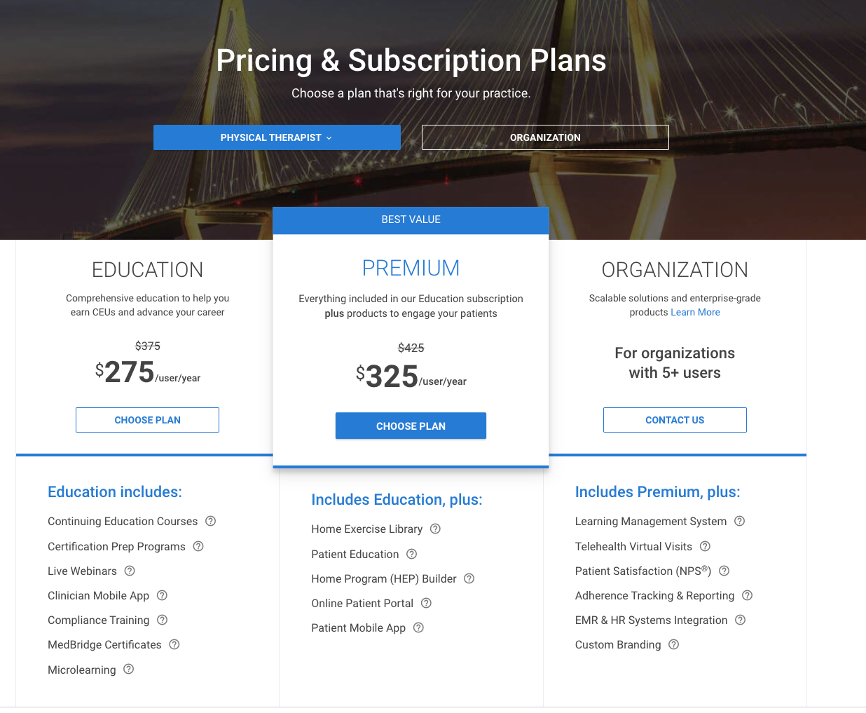 Medbridge HEP pricing