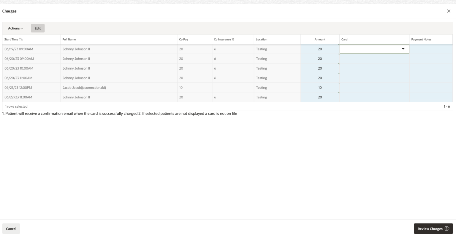 Bulk Copay screen in Physical Therapy Software