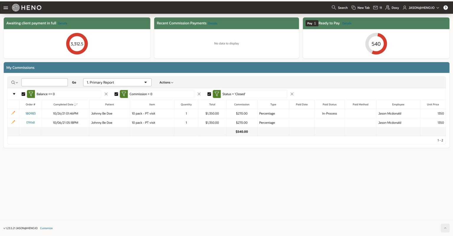 commission tracking for PT cash-based software