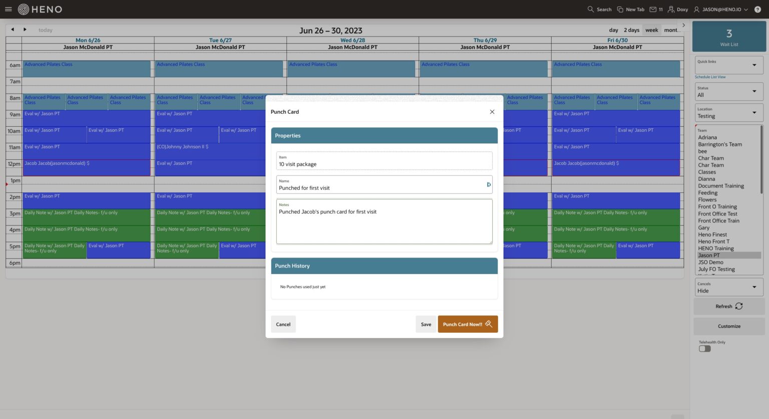 Punch Card for Cash-Based Physical Therapy Software