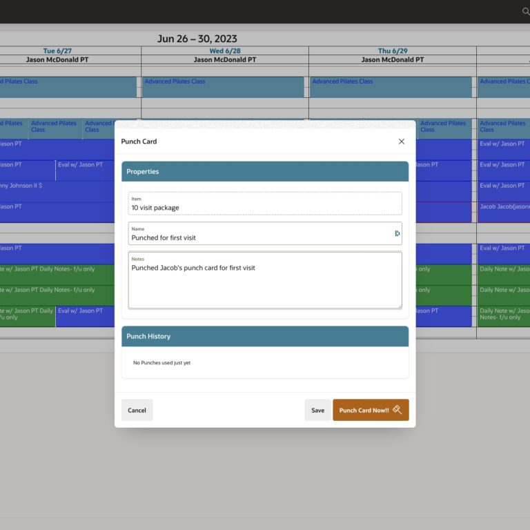 Punch Card for Cash-Based Physical Therapy Software